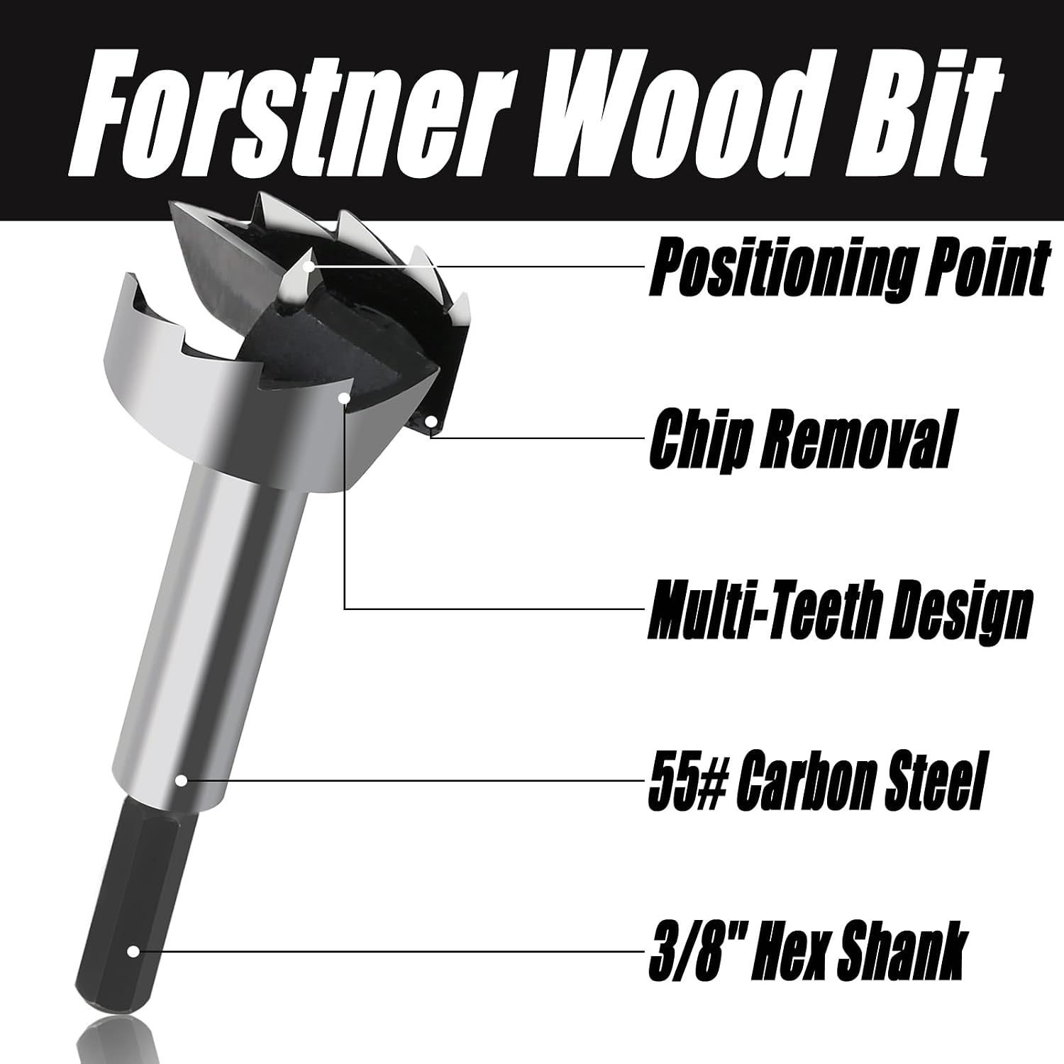 1/4''-2-1/8'' 16PCS HCS Forstner Drill Bit Set for Wood, Hex Shank | Multi-Tooth Forstner Bits for Woodworking, Wood