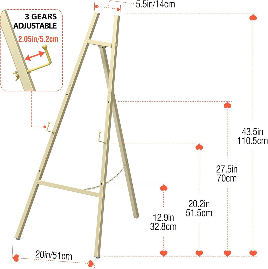 Gold Metal Easel Stand 47 Inch Adjustable Floor Display Sign Holder | 4-Tier Metal Easel Stand for Display with