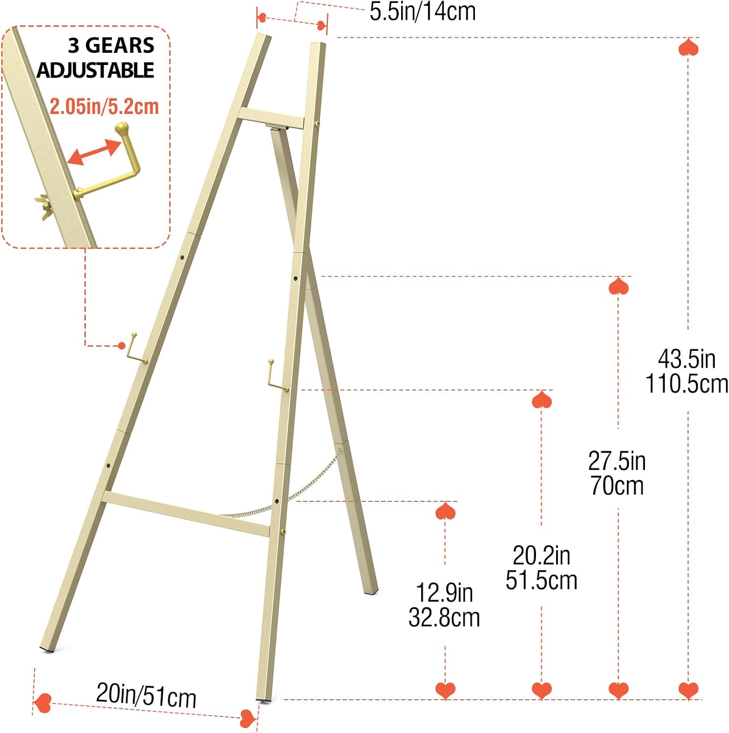 Gold Metal Easel Stand 47 Inch Adjustable Floor Display Sign Holder | 4-Tier Metal Easel Stand for Display with
