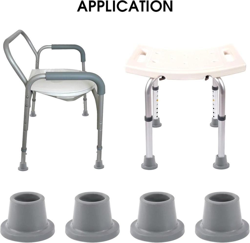 Heavy Duty Shower Chair Leg Caps 4 Pack - Replacement Rubber Feet for Bath Seat, Stools - Non Slip Tips With Suction