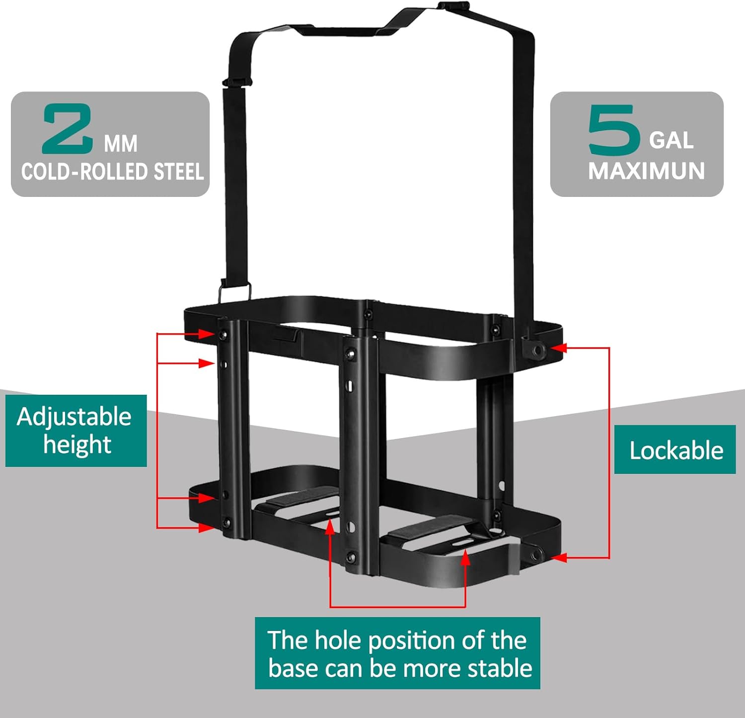 Jerry Can Holder Mount, 5 Gallon 20L Universal Truck Bed Bracket | Heavy‑duty reinforced steel build, universal fit