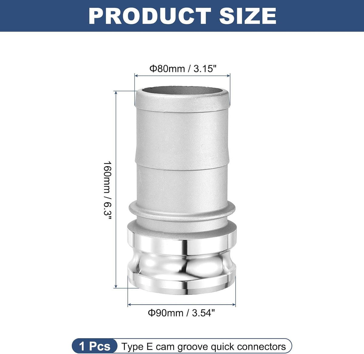 Aluminum Type E Cam Lock Fitting 3"x3" W/ 3.54" Hose Shank