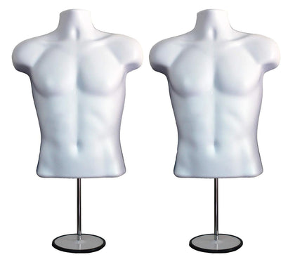 Male Mannequin Torso with Metal Stand Hollow Back Body Stackable Dress Form for Tshirt Display, Countertop, Craft
