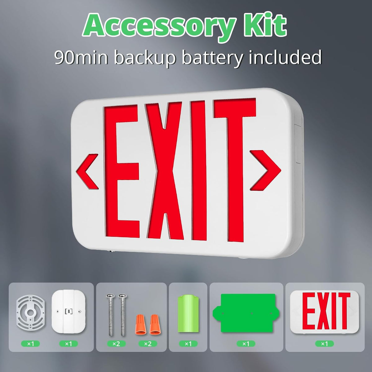 Double-Sided LED Exit Sign, Switchable Color, Emergency Light, 1Pack