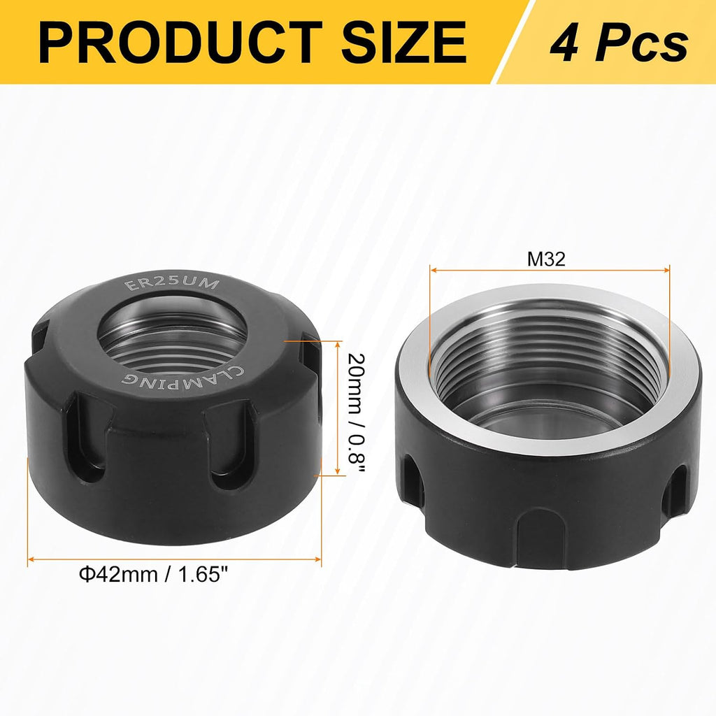uxcell 4pcs Clamping ER25UM(M32) Collet Clamping Nuts for CNC Milling Chuck Holder Lathe