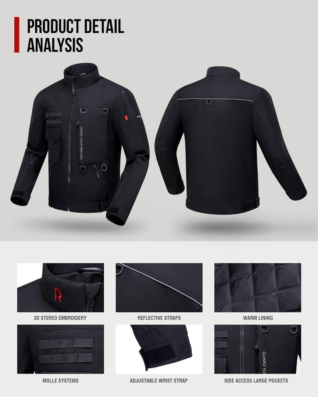 Motorcycle Riding Jacket for Men with CE Certified | CE Level 2 Armor, EVA Back Protector, Removable Liner