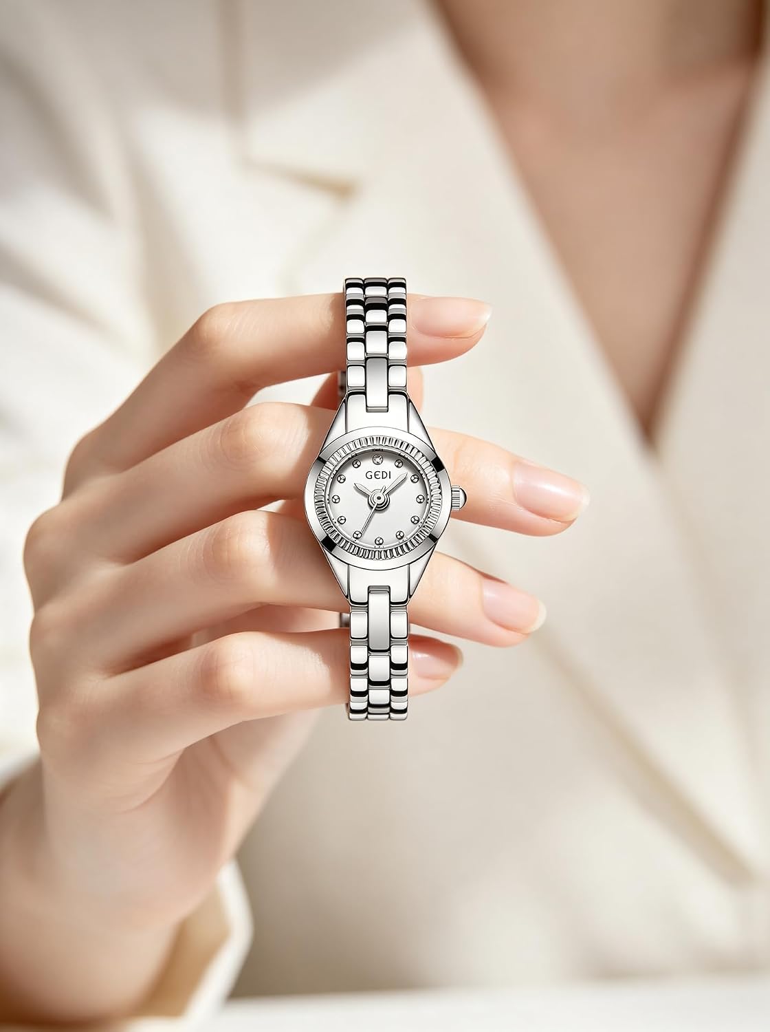 Women's Small Bracelet Watch, 17mm Crystal Dial Stainless Steel Band | 17mm petite dial, stainless steel bracelet