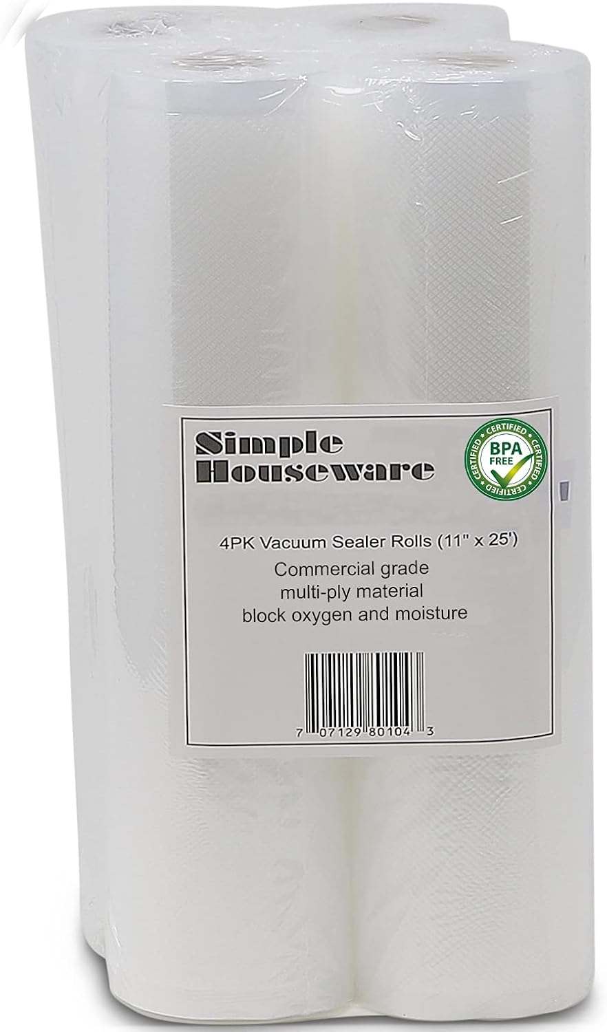 11"x25' Vacuum Sealer Bags Sous Vide Roll, BPA Free 4-Pack