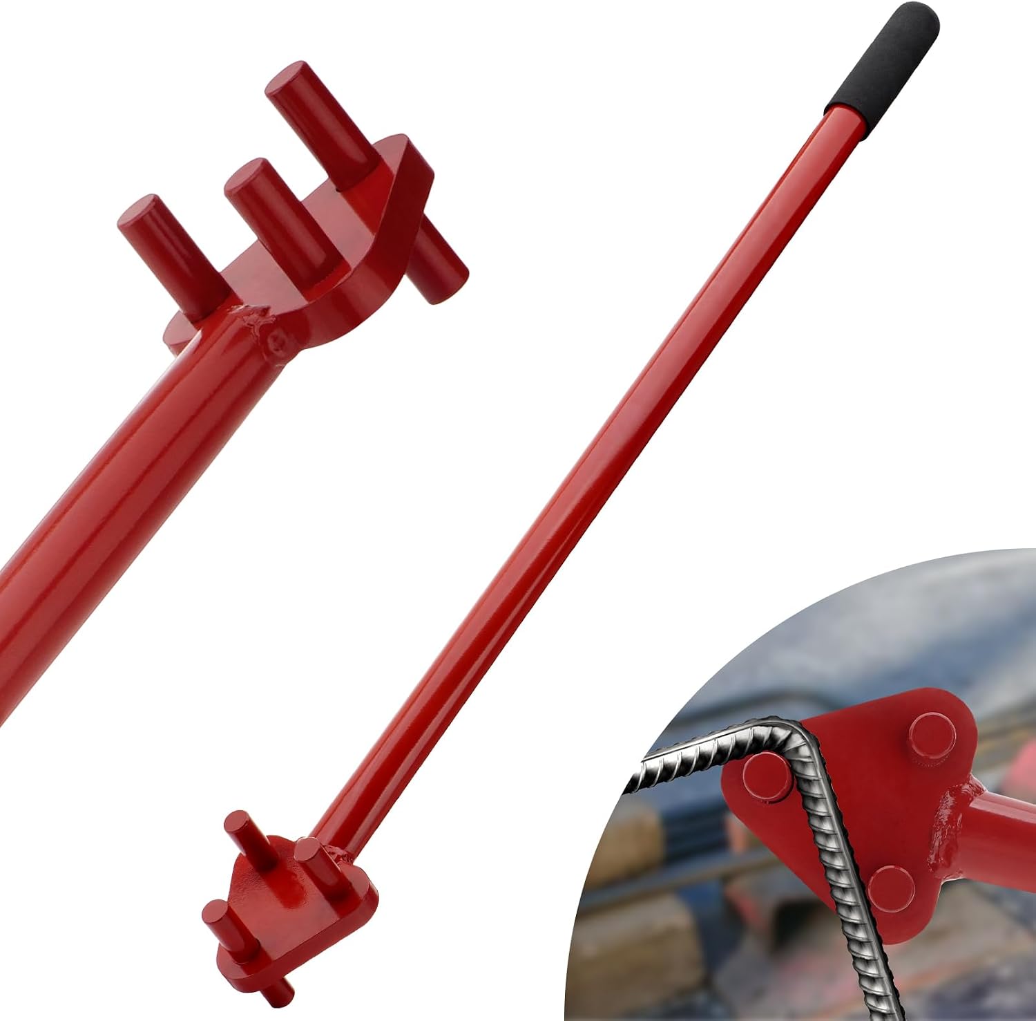 Manual Rebar Bender for 5/8" Rebar, Hand Operated Rebar Bending Tool | Rod Bending Tool for Rebar/Flat Steel Rod, Red