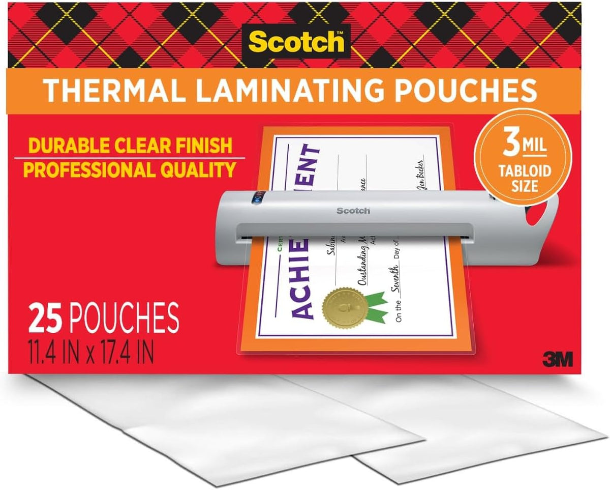 Scotch Thermal Laminating Pouches, Legal Size 11 x 17 Inches, 25 Pack Laminating Sheets, 3 Mil, Education Supplies &
