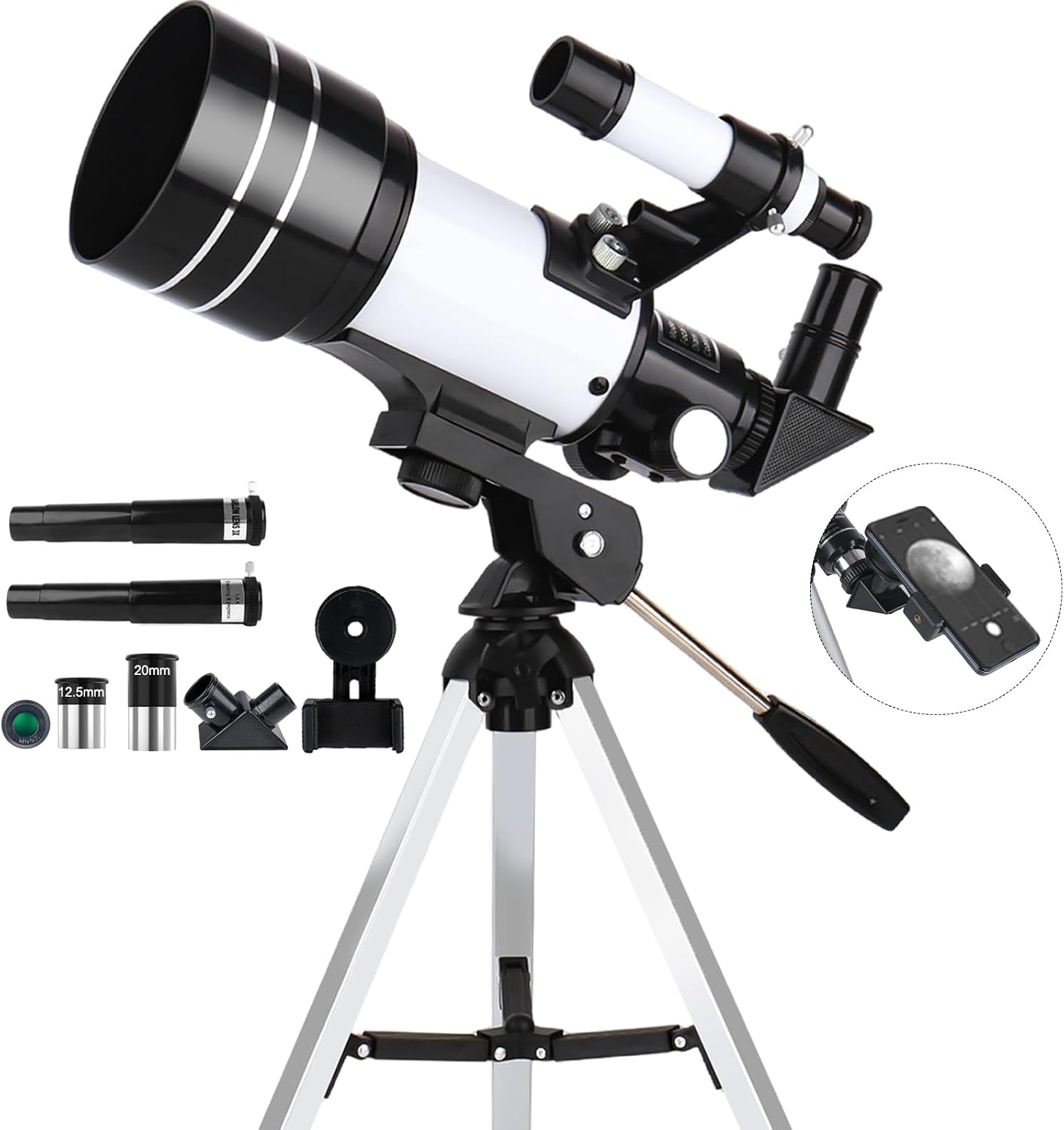 70mm Aperture Portable Refractor Telescope with Tripod and Phone Adapter