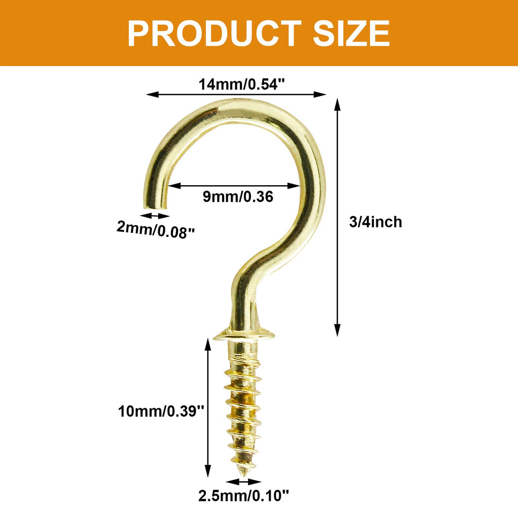 3/4" Ceiling Cup Hooks, Gold, 100 Pcs