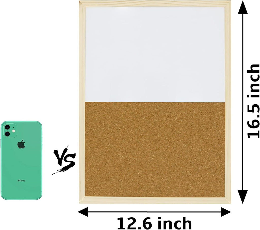 Dry Erase Cork Board 16.5"x12.6", Notice Pin Board, Memo Board, Vision Board, Bulletin Board for Office, Classroom or