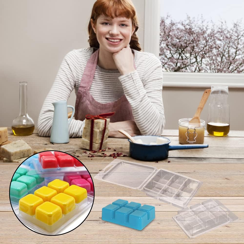 Wax Melt Molds 100 Packs Wax Melt Clamshells 6 Cavity Cubes Clamshells | Clear Plastic Empty Cube Tray Packaging Cube