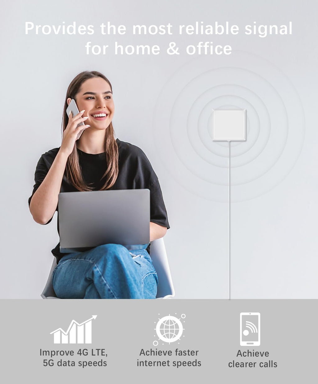 Cell Phone Signal Booster for Verizon, AT&T & T-Mobile – Up to 5,000 Sq Ft Coverage – Boosts 5G 4G LTE Signals on