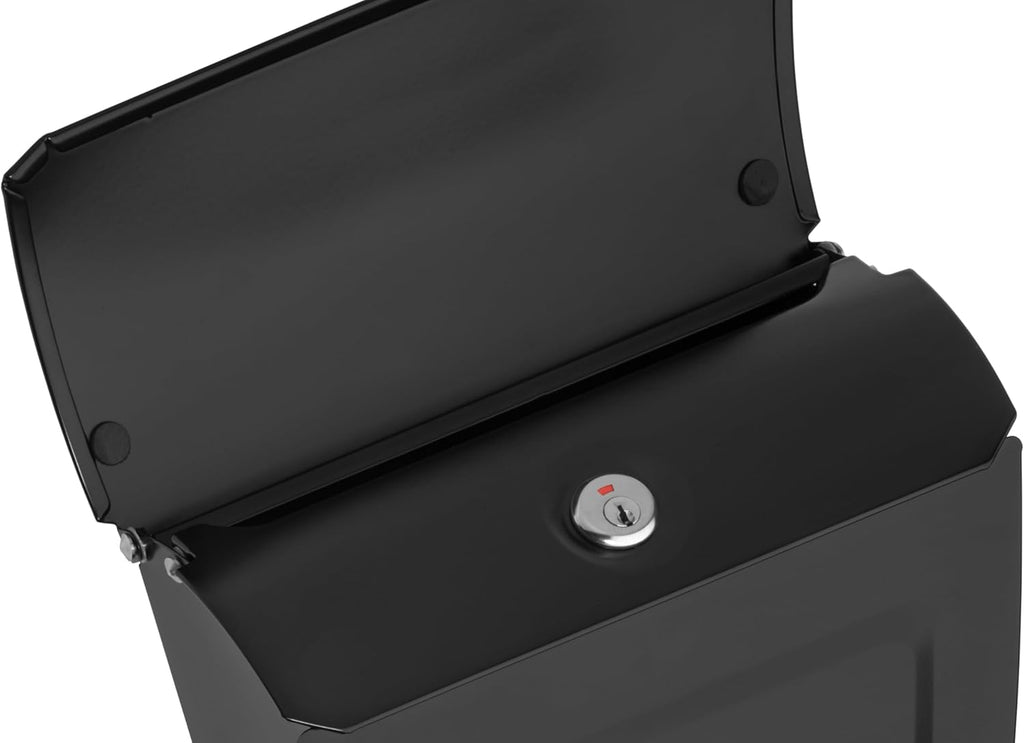 Aspen Locking Wall Mount Mailbox, Black, Small | Galvanized steel build with a concealed lock and key drop box and