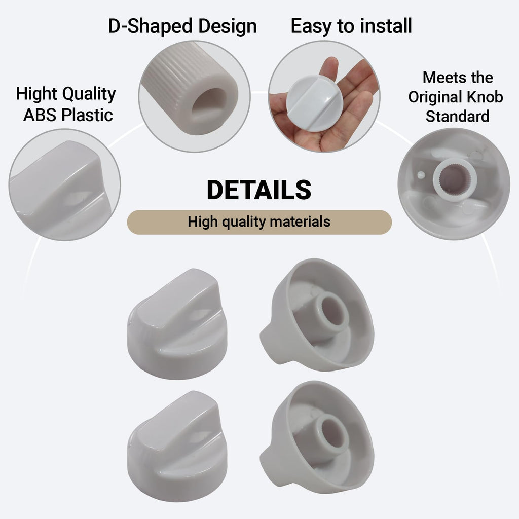 Walmine 4 Pack Universal Control Knobs Replacement with 12 Adapters - Wide Application for Oven Stove Range Universal Stove Knobs White