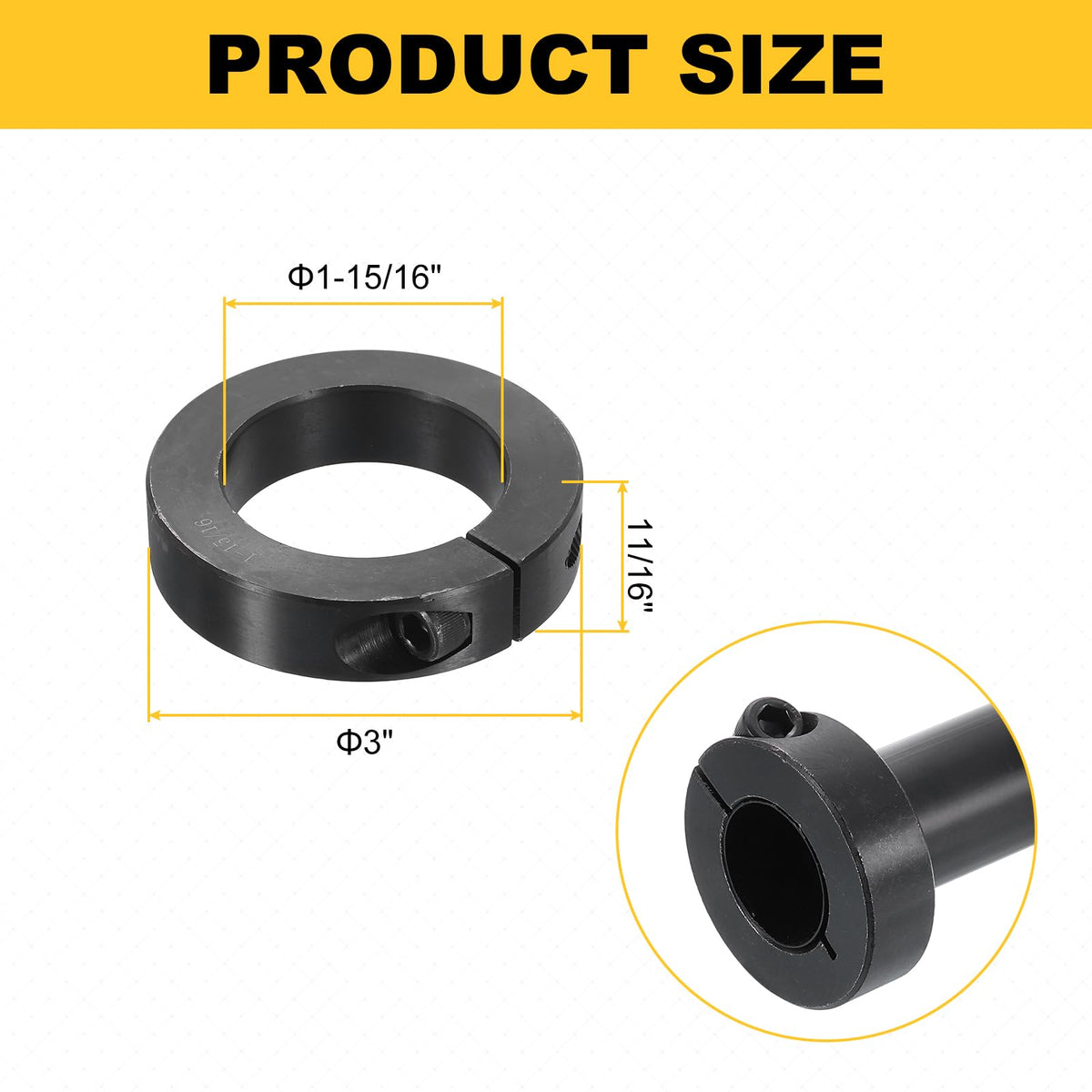 uxcell 2pcs Single Split Shaft Collar 1-15/16" Bore, Black Oxide Steel