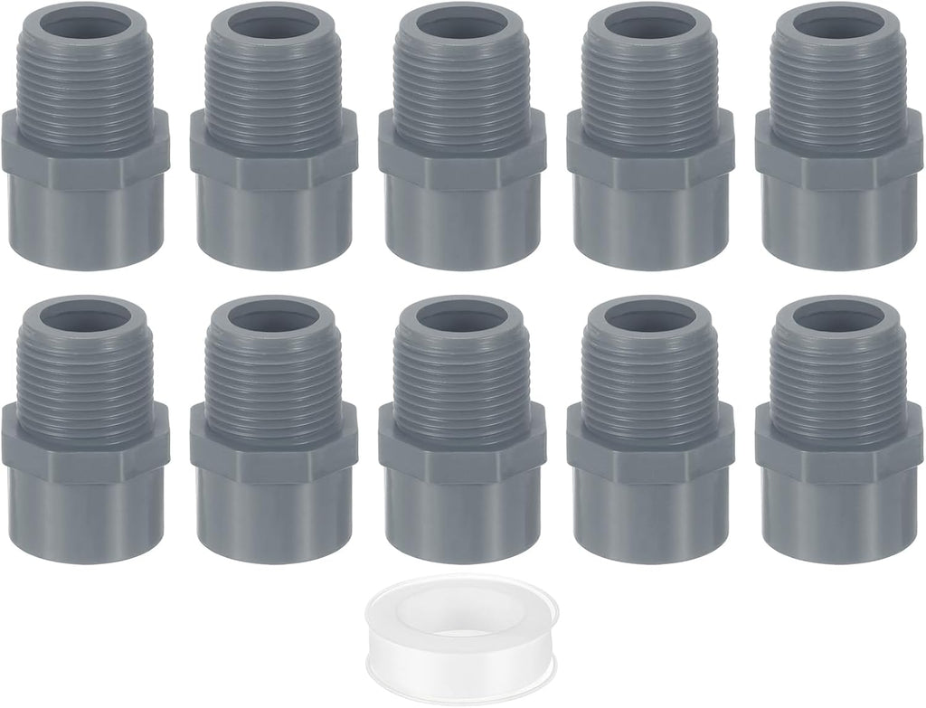 uxcell Pipe Connectors 10Pcs 3/4" 2-Way PVC with Sealant Tape