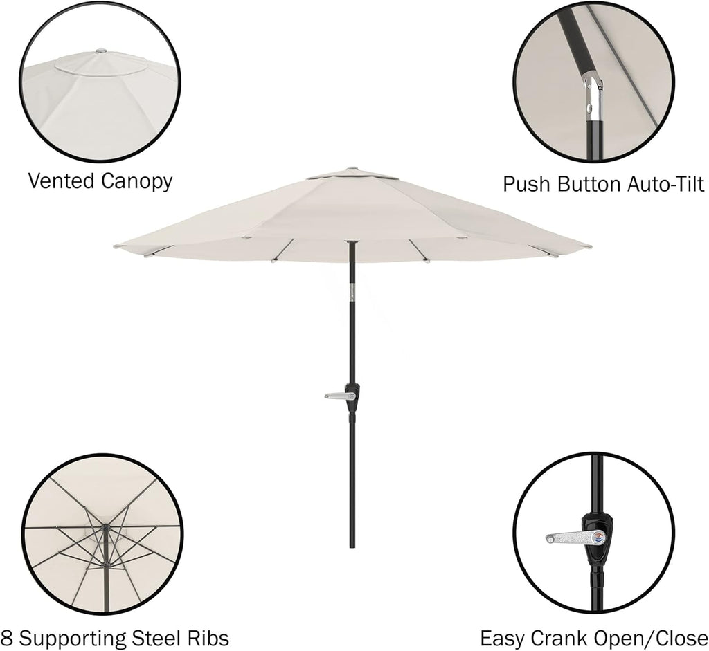 Patio Umbrella with Auto Tilt - 10ft Easy Crank Sun Shade with 19lb Weighted Base for Deck, Outdoor Furniture, or