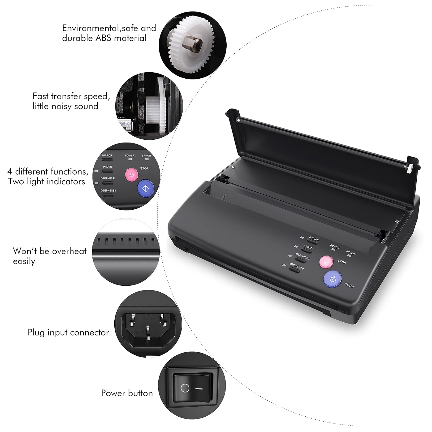 Tattoo Stencil Machine Thermal Copier Tattoo Stencil Printer with 20pcs Transfer Paper for tattooing Artists (Black)