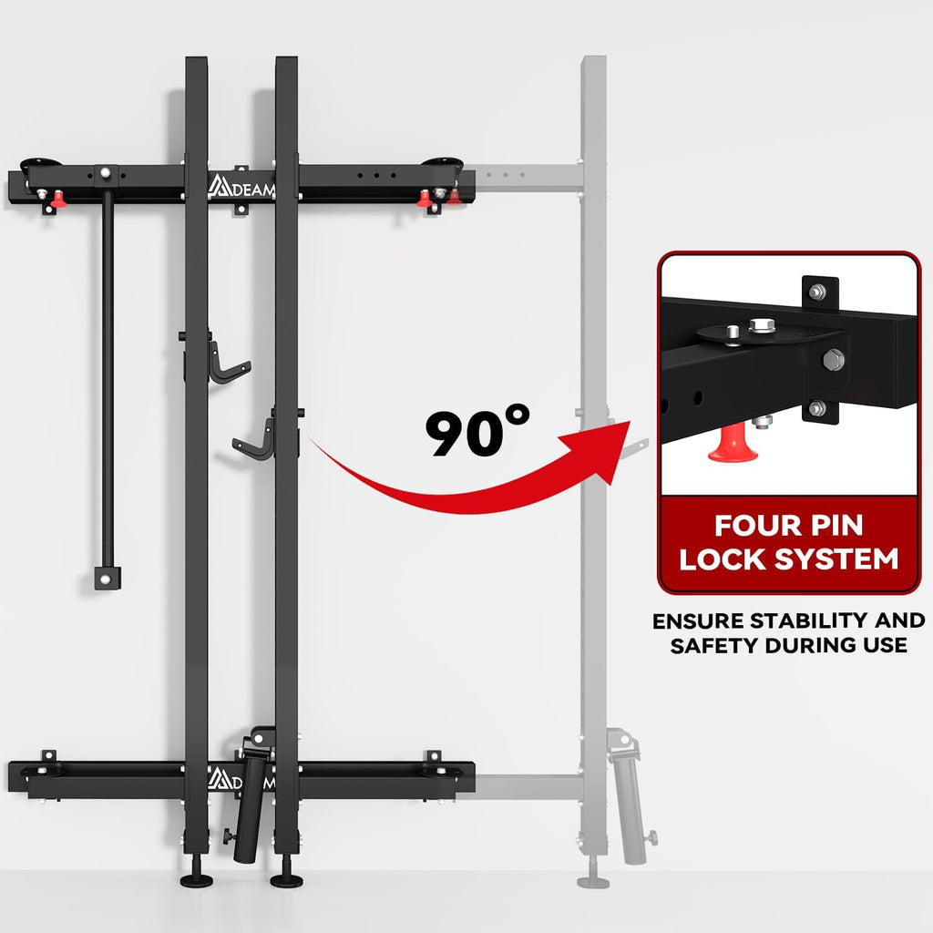 Folding Squat Rack,2.36"x2.36" Wall Mounted Power Rack for Home Gym | Foldable Space-Saving,Heavy-Duty 1000LBS