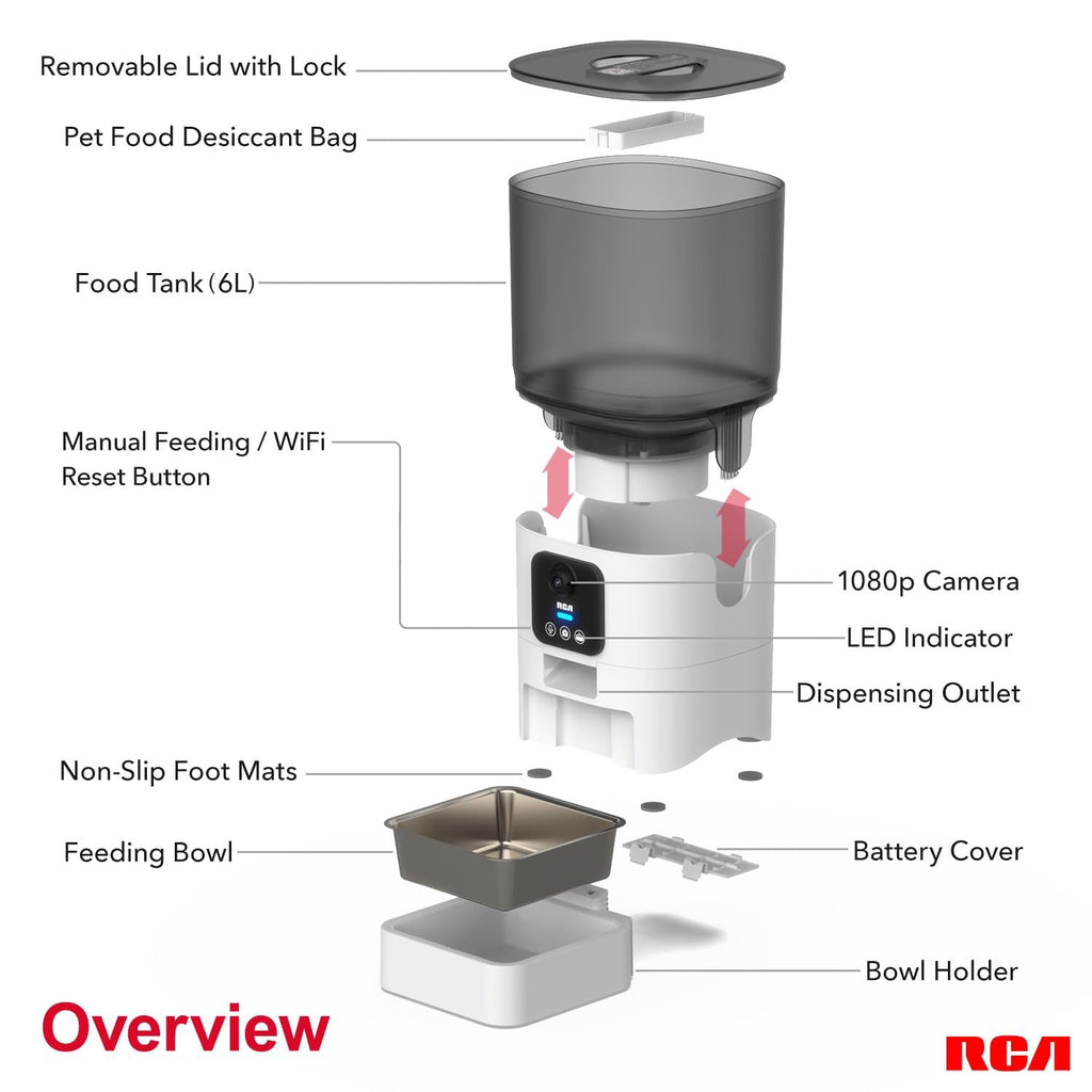 Automatic Cat Feeder with Camera, WiFi Pet Feeder for Dogs, 6L Capacity
