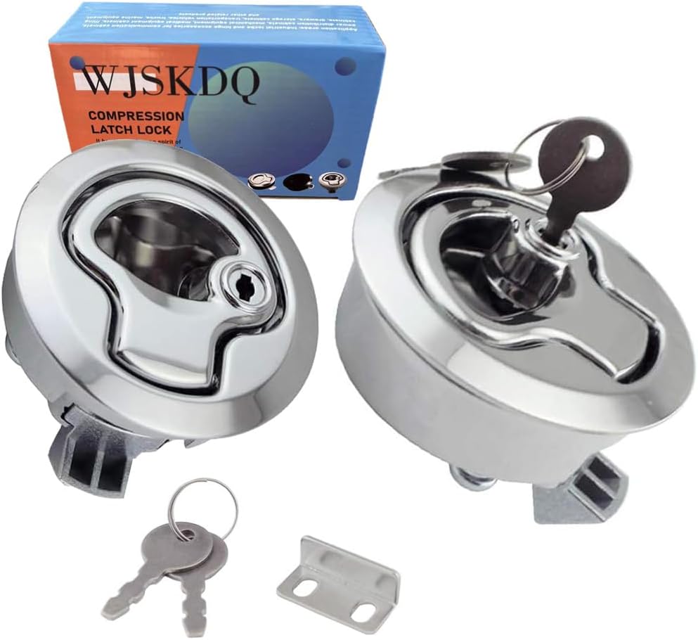 WJSKDQ Boat Latches Flush Pull Slam Latch for Boat Boor Latches Handle Keyed Lock Locking Style Silver/Black 2pcs/4pcs