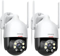 2K Security Camera Outdoor 2Packs, WiFi Outdoor Security Cameras Pan-Tilt 360° View, 3MP Surveillance Cameras with