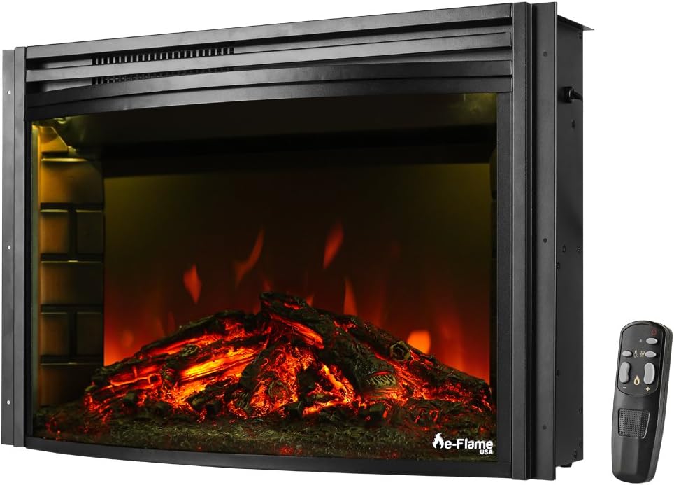 Quebec 27 inch Electric Fireplace Stove Insert with Remote | Realistic 3-D flame effect runs with or without
