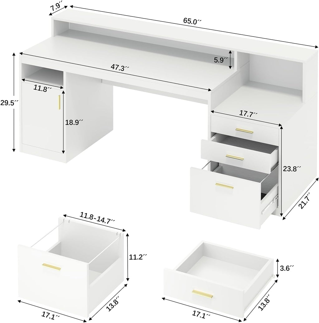 Computer Desk with 3 Drawer & Storage Shelves, Home Office Desk with File Drawer & Cabinet, Writing Study Table with