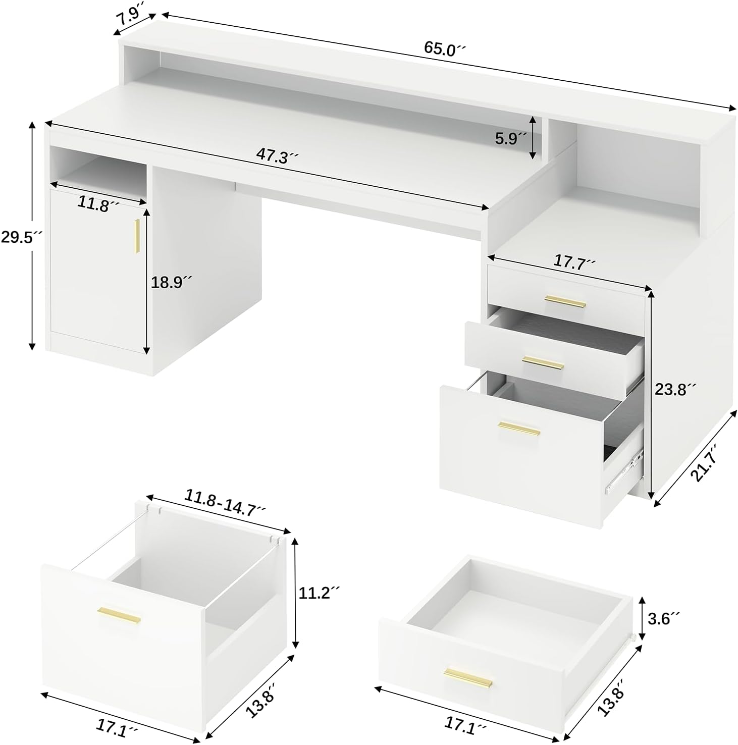 Computer Desk with 3 Drawer & Storage Shelves, Home Office Desk with File Drawer & Cabinet, Writing Study Table with