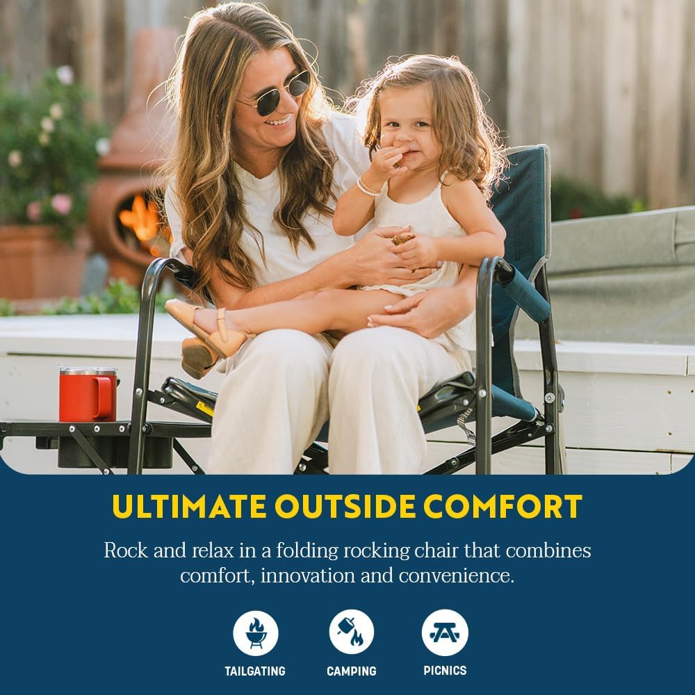 Freestyle Rocker with Side Table Camping Chair | Portable Folding Rocking Chair with Solid, Durable Armrests, Drink