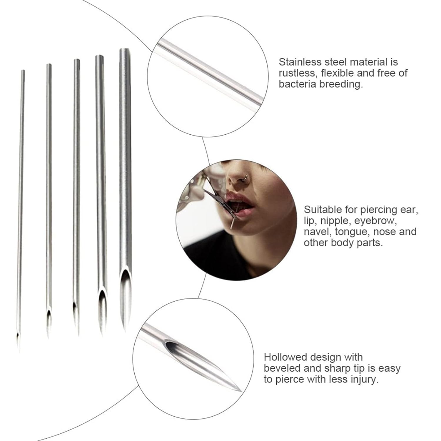 Piercing Kit 35PCS Professional Piercing Kit Includeds 25PCS Mixed 12G 14G 16G 18G 20G Ear Nose Piercing Needles 2PCS