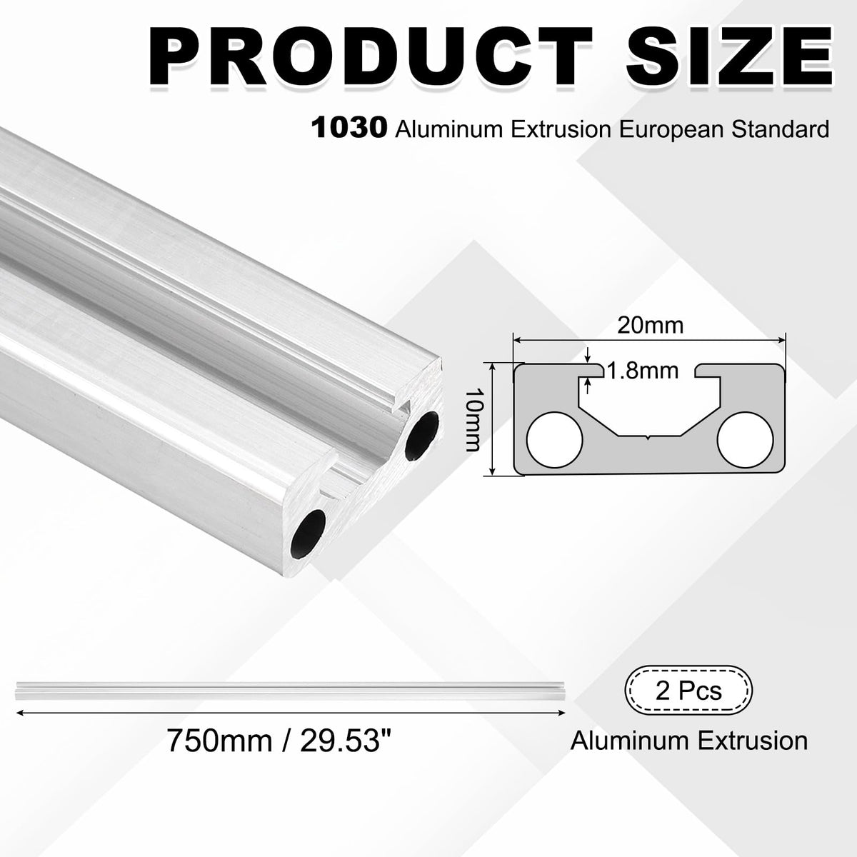 uxcell 2Pcs 750mm 1020 Aluminum Extrusion Profile, Anodized Linear Rail