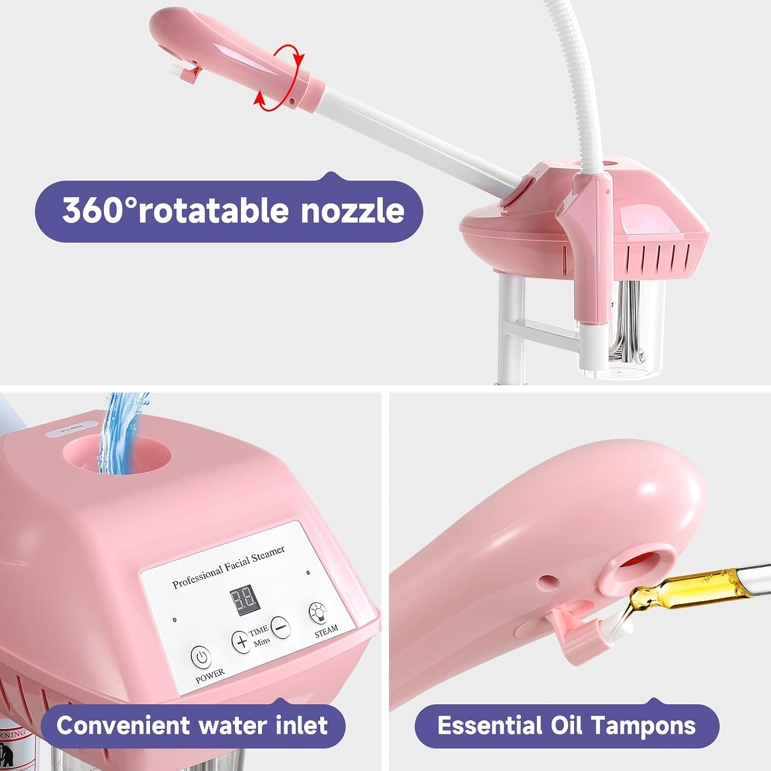 Professional Facial Steamer with 5X Magnifying Lamp,Face Steamer on Wheels | Ozone Facial Steamer for Facial Deep