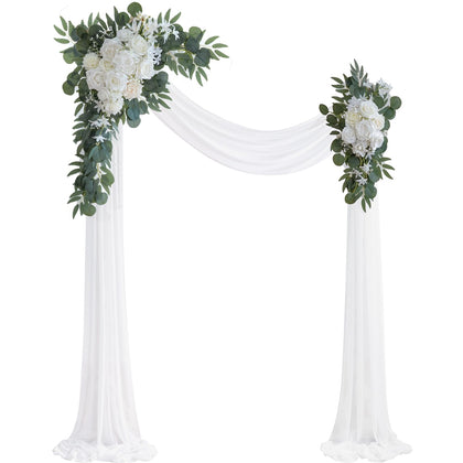 White Artificial Wedding Arch Flowers Kit (Pack of 3) with 26Ft White Shiny Arch Draping Fabric for DIY Wedding Party