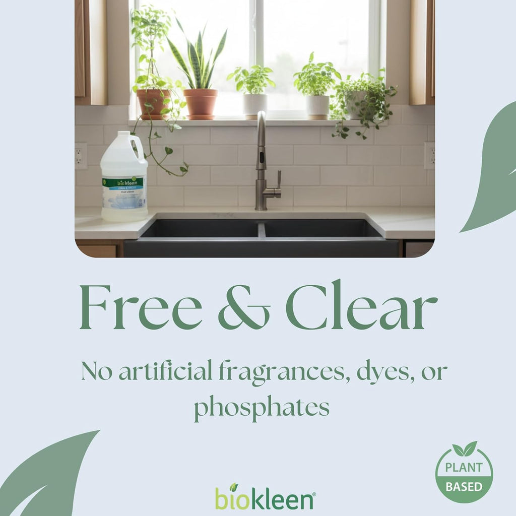Free & Clear Dish Soap - Dish Liquid, Dishwashing Cleaner, Eco-Friendly, Non-Toxic, Plant-Based, No Artificial