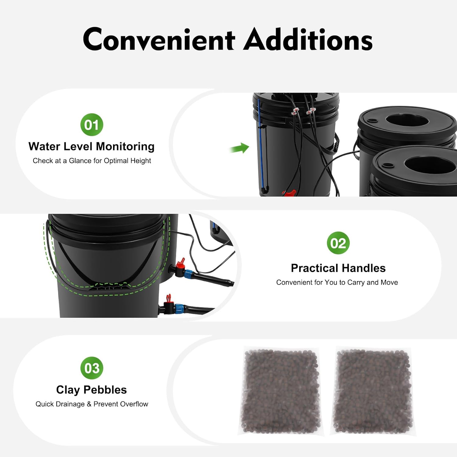 DWC Hydroponics Grow System, 5 Gallon 5-Bucket Deep Water Culture Growing Bucket with Pump, Air Stone and Connected