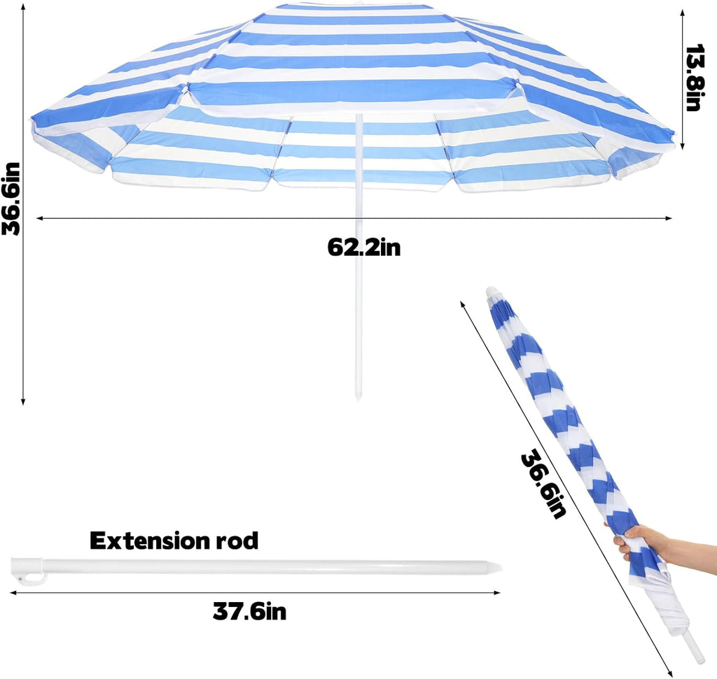 Water Table Umbrella Beach Umbrella & Picnic Table Shade for Kids, Blue White Striped Sandbox Parasol, Adjustable