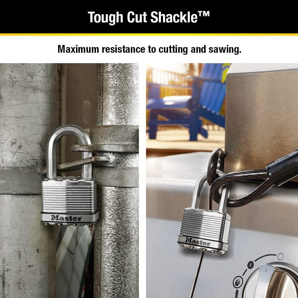 M5XTLF Magnum Heavy Duty Outdoor Padlock with Key, 2 Pack Keyed-Alike Silver