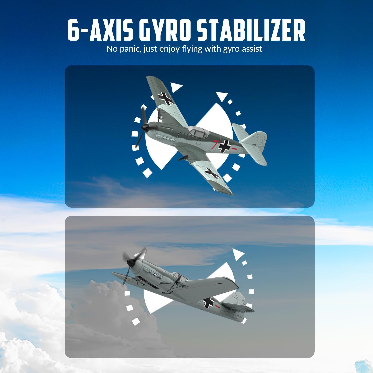 RC Plane, 3 Channel Remote Control Plane for Beginners & Adults | BF109 Fighter RTF, 2.4GHz, 6-Axis Gyro Stabilizer