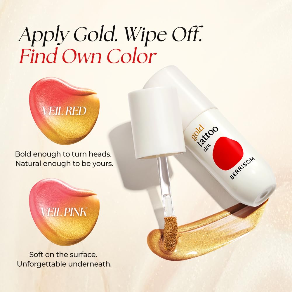 Gold Wipe-off 24H Lip Stain, Korean Buildable Lip Tint (Veil Pink)