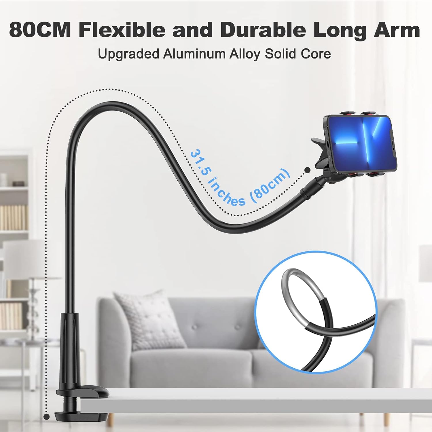 Gooseneck Cell Phone Holder, Universal 360 Flexible Phone Stand Lazy Bracket Mount Long Arms Clamp for Phone 13 Pro