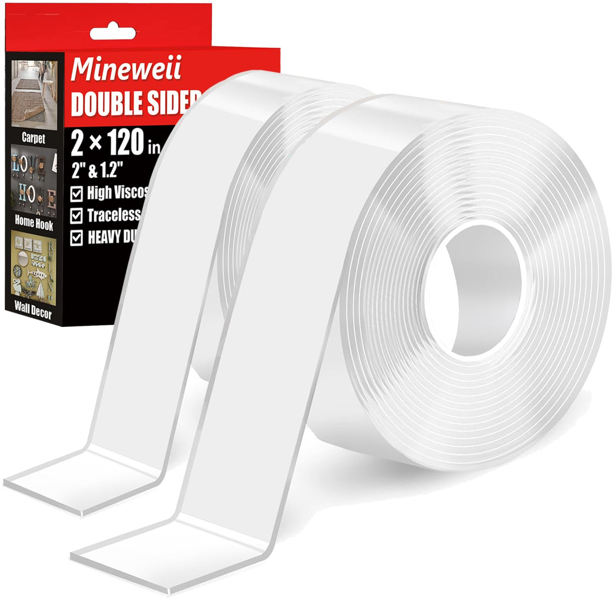 Double Sided Heavy Duty Extra Strong Adhesive Removable Tape - 1.2 & 2 Inch x 20 feet - Nano Tape for Poster Carpet