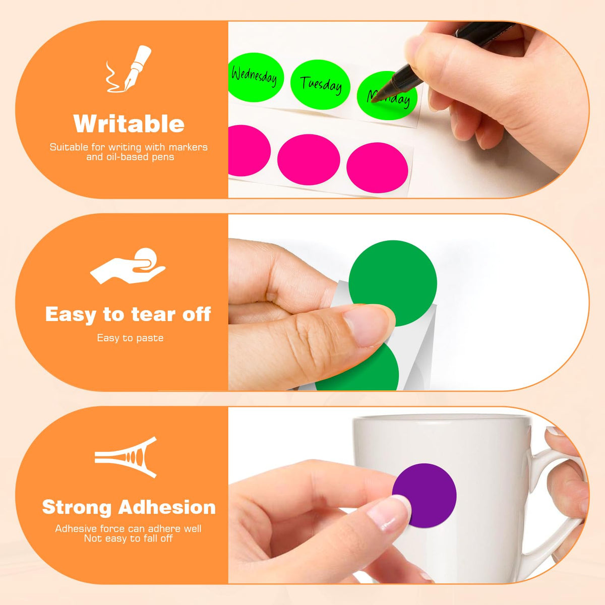 1 Inch 8 Colored Dot Stickers, 4000PCS Round Sticker Label Dots