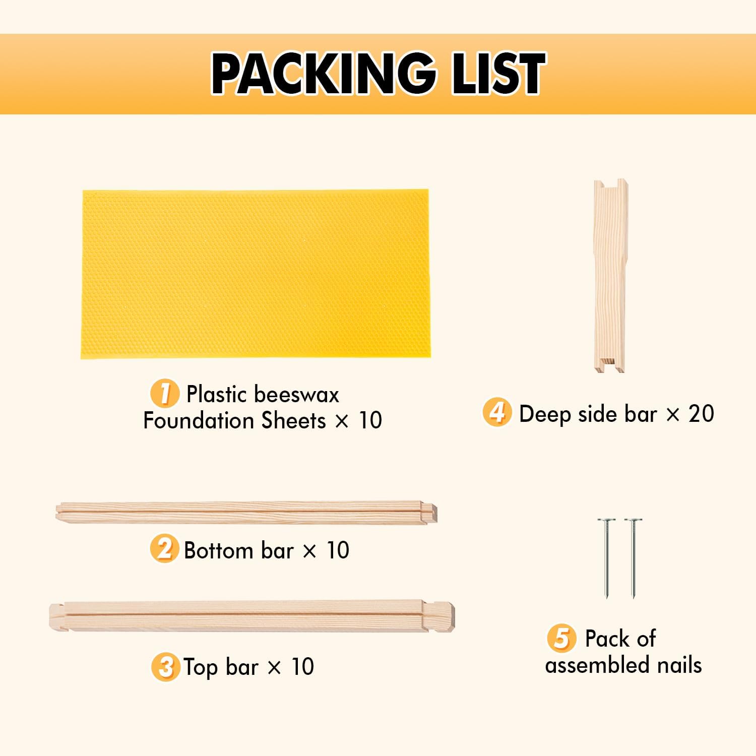 10 Pack Beehive Frames with Wax Dipped Plastic Foundations, Deep Brood Box Bee Frames 9-1/8 Inch for Beekeeping (Yellow)