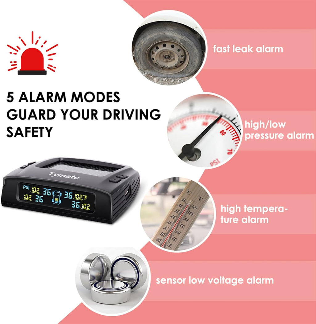 TM2 RV Tire Pressure Monitoring System, TPMS Set of 4 Sensors | Max. 10 Tires Info Monitoring, 6 Alarm Modes