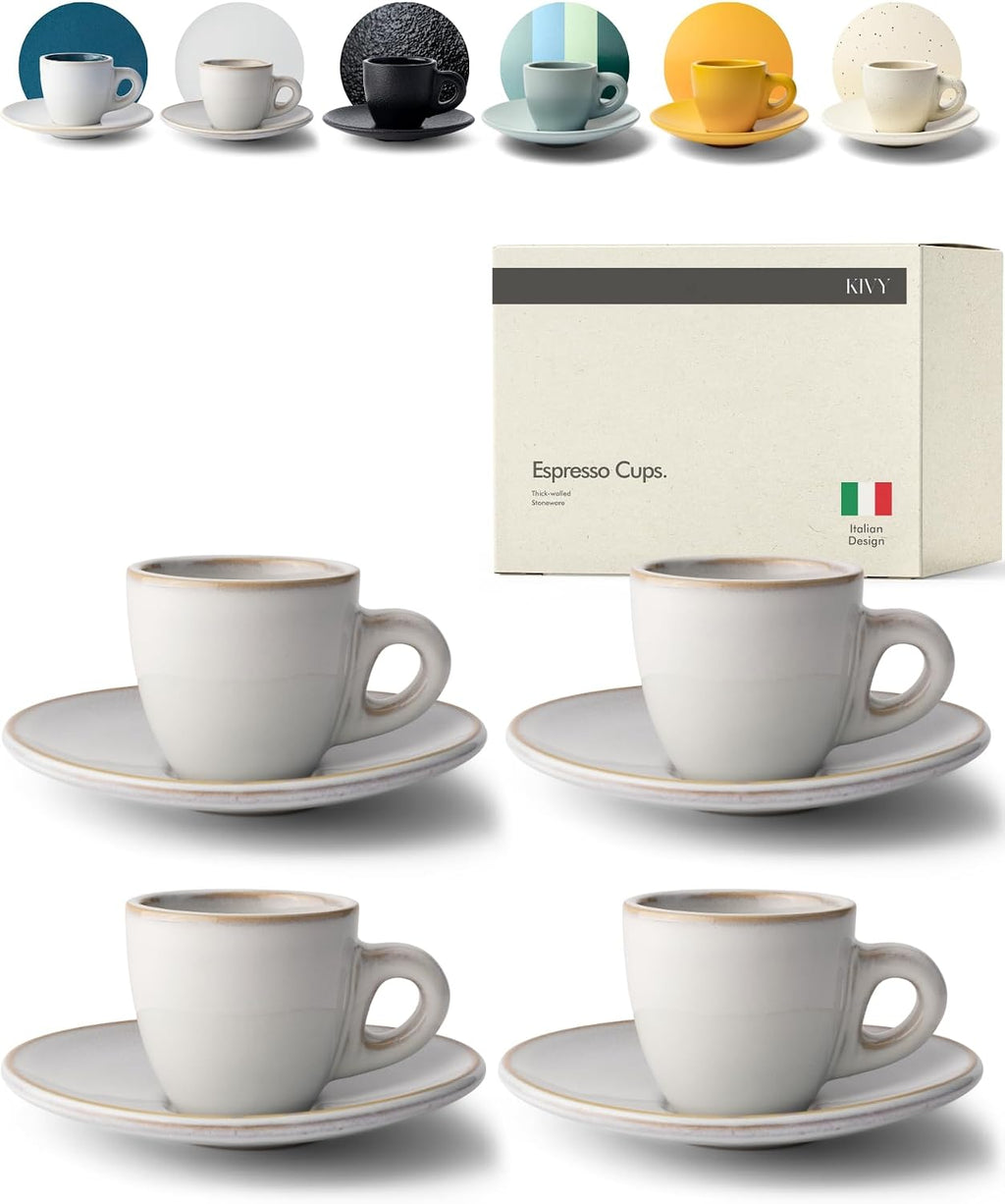 Espresso Cups Set 4x 3oz - Thick Walled Stoneware - Dishwasher Safe