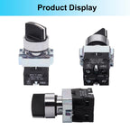 TWTADE 2 Pack 22mm 3 Position Maintained Selector Switch, 2NO 10A 440V Latching Rotary Switch, Metal Head Industrial Control Push Button Switch for Machine Control Panel HB2-BD33